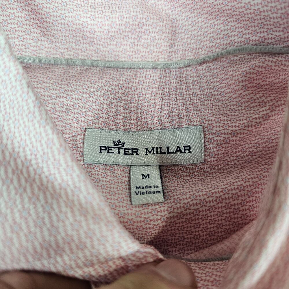 Peter Millar Shirt Mens Medium Pink Linen Blend Geometric Micro Print Casual AOP - Picture 3 of 10